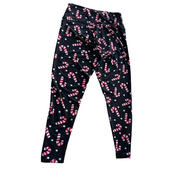 Tipsy Elves CANDY CANE STARS HIGH WAISTED LEGGINGS Black Red White Size Large - Picture 4 of 6